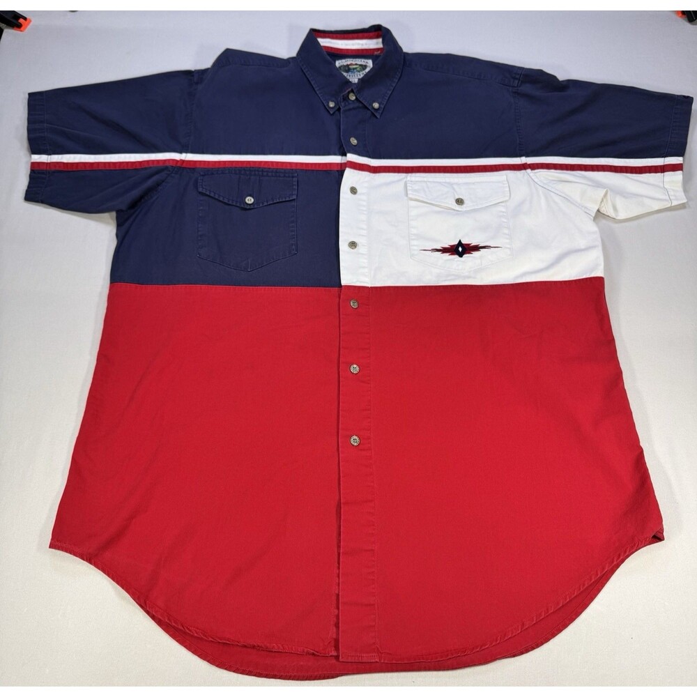 Vintage Cumberland Outfitters Color Block Shirt XL Red White Blue Western